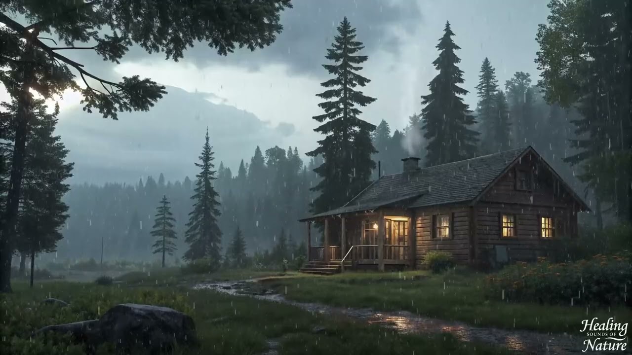 Relaxing Winter Cabin Rainfall for Deep Sleep, Study Sessions & Relaxation