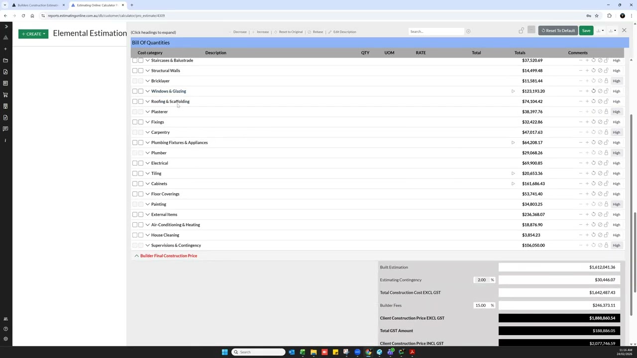 How to control specification levels in the Elemental Estimate