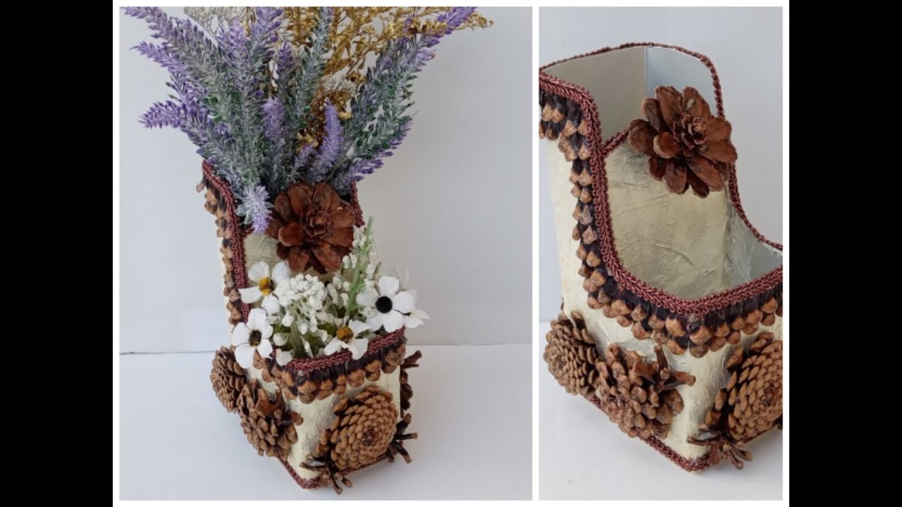 DIY RECICLAJE, CONURI DE BRAD- vas pentru flori - DIY RECYCLING, TREE CONES- flower pot