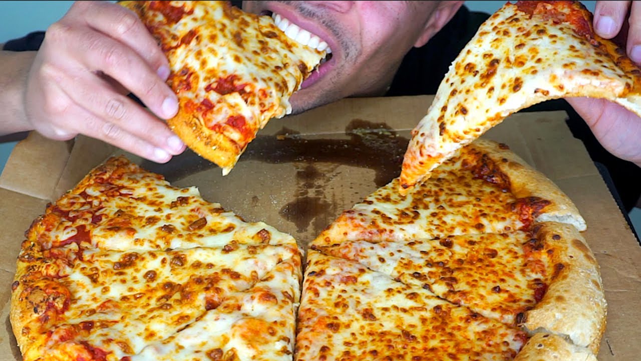 ASMR PIZZA HUT VS DOMINOS CHEESE PIZZA EATING  *BIG BITES* CHALLENGE | NO TALKING JERRY