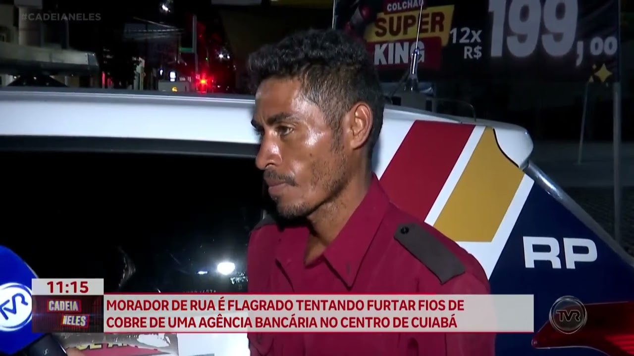 Homem é flagrado tentando furtar fios de cobre de uma agência bancária no centro de Cuiabá