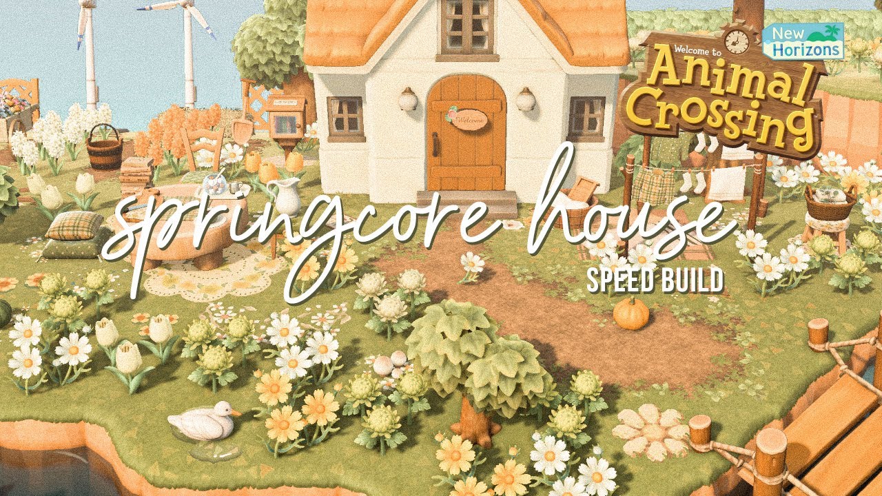 Landscaping my Springcore House Speed Build // Animal Crosing New Horizons