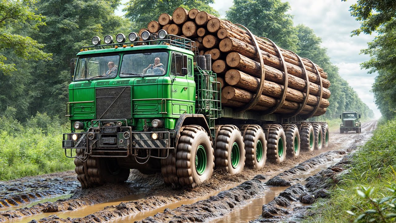 PENGHANCUR HUTAN.! 20 Skill Supir Truk Pengangkut Kayu BesarThumnail Susun Mobil Pengangkut kayu