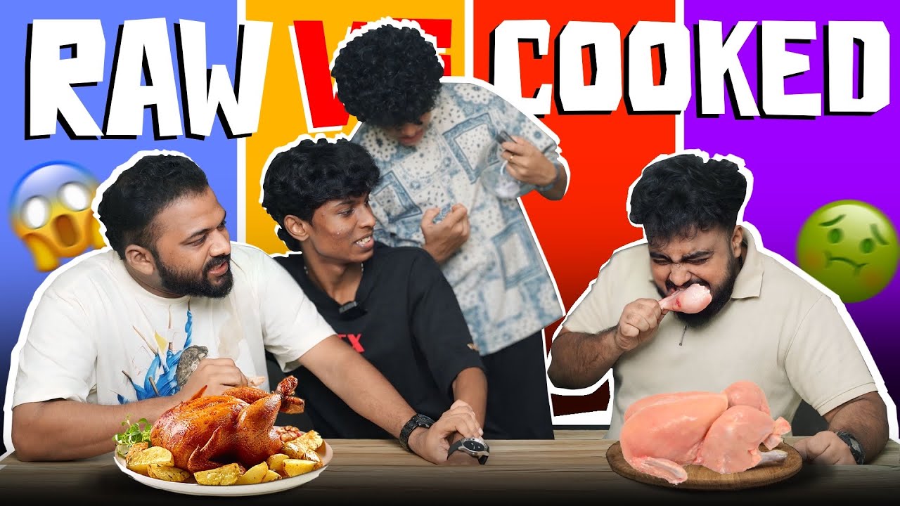 RAW VS COOKED FOOD CHALLENGE | EATING RAW MEAT 🤢🤮
