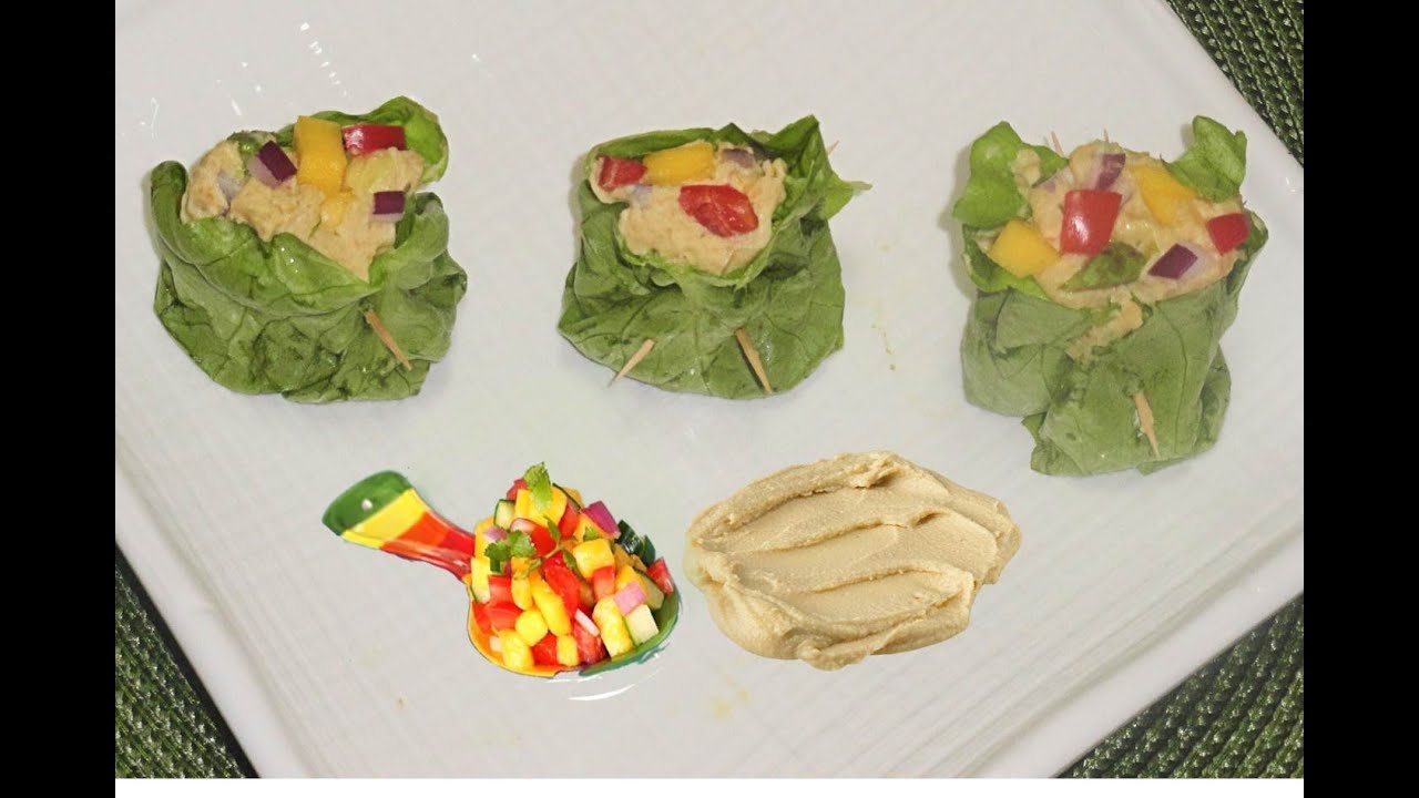 Summer Diet Lettuce Rolls or Wraps with Homemade Hummus Video Recipe by Bhavna