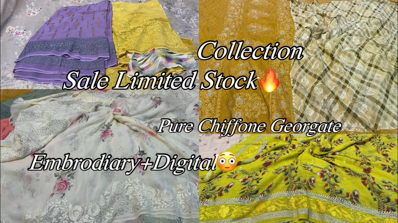 Sale Limited Stock Available Pure Khaddi Chiffone Georgate Embrodiary+Digital Saree Collection#saree