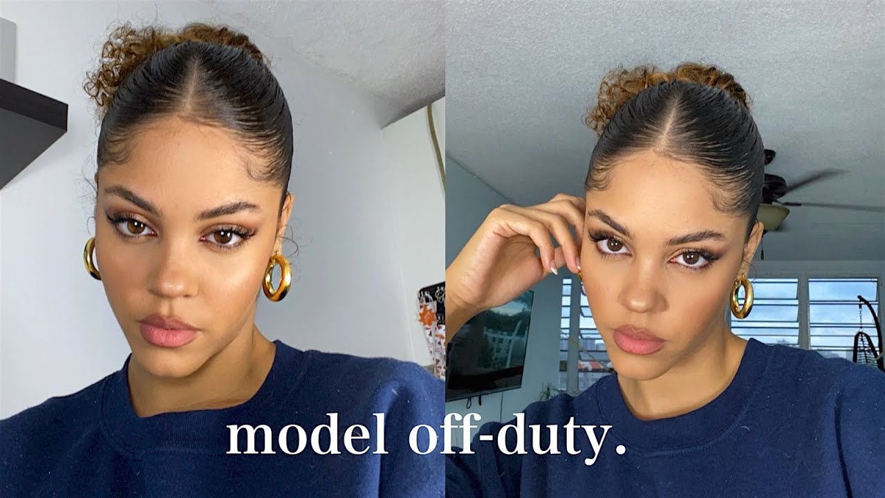 BELLA HADID SLICK BUN ON CURLY HAIR + MAKEUP (model off duty look)