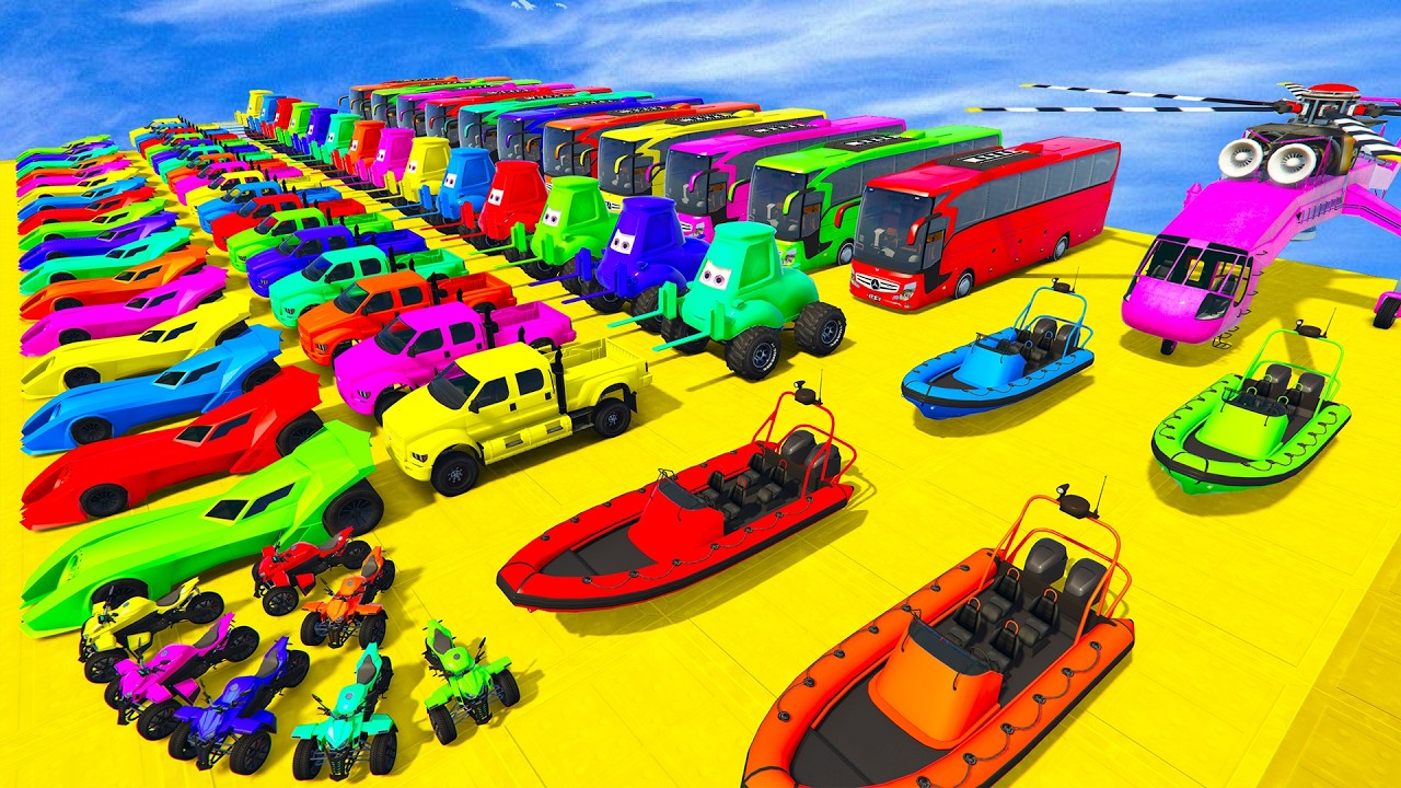 🚗GTA V Spiderman McQueen Cars 2 Vs Mack Truck Mega Ramp - Superheroes Car Racing Gameplay Challenge