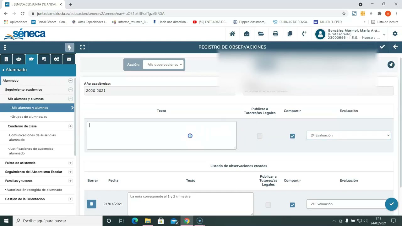 TUTORIAL CUADERNO SÉNECA  OBSERVACIONES EN BOLETINES DE NOTA E INFORMES DE SUSPENSOS