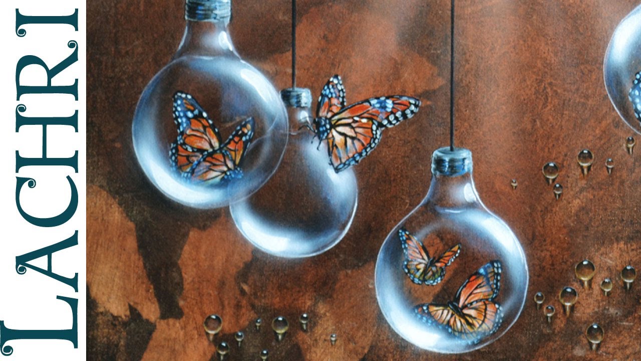 Time lapse surreal Butterfly and lightbulb acrylic & Airbrush speed painting by Lachri