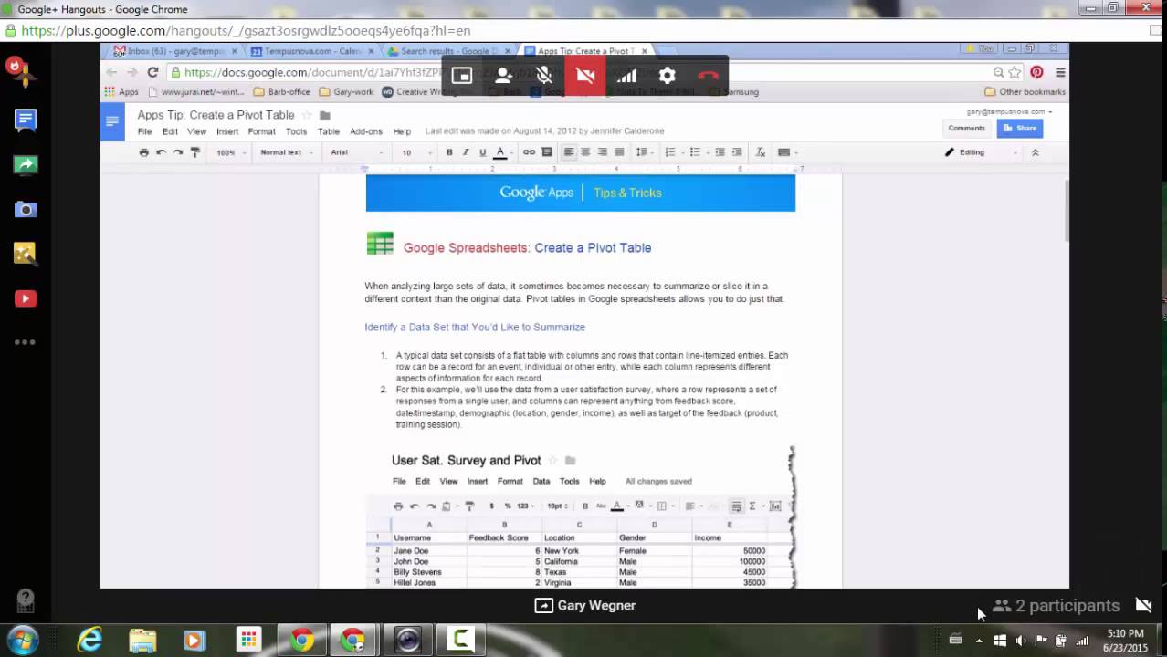 Full-view screen sharing for Google Hangouts