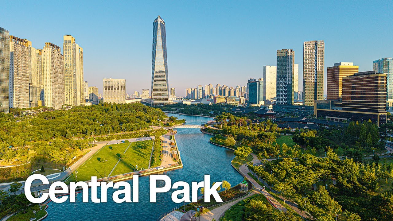 Drone Walk in Songdo Central Park at Sunset 🌇 | Peaceful Summer Evening in Korea | 4K HDR