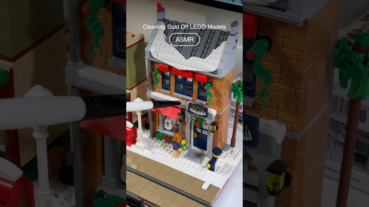 A satisfying ASMR moment: brushing dust off LEGO Winter Main Street (10308) 🖌️ #lego  #legoasmr