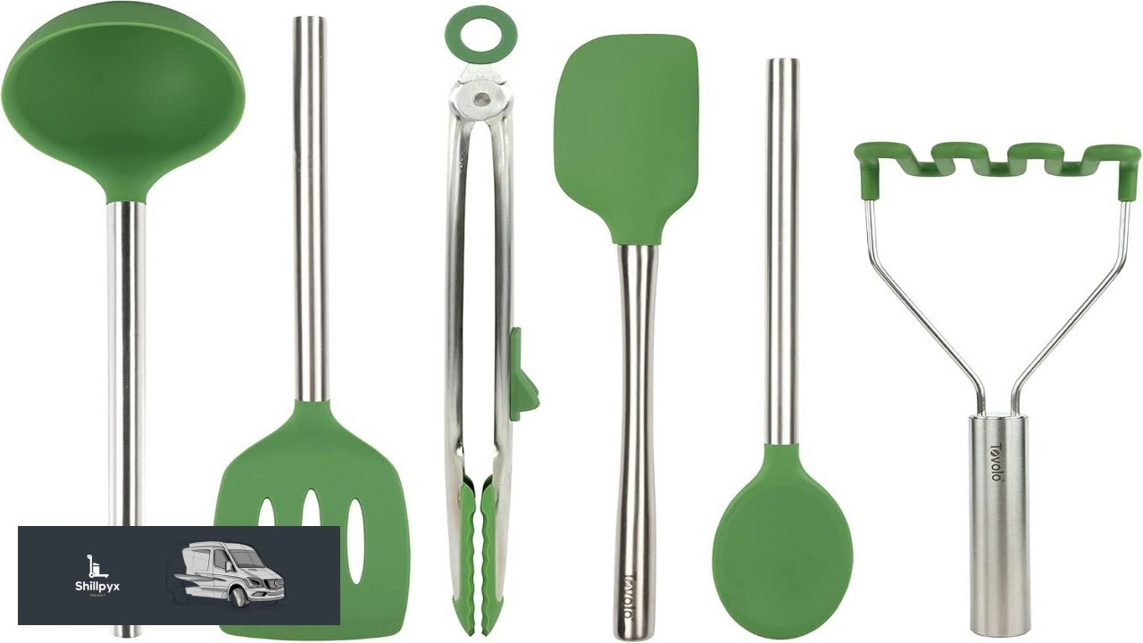 Tovolo Silicone Cooking Utensil Set of 6 Stainless Steel Handle Ladle Slotted