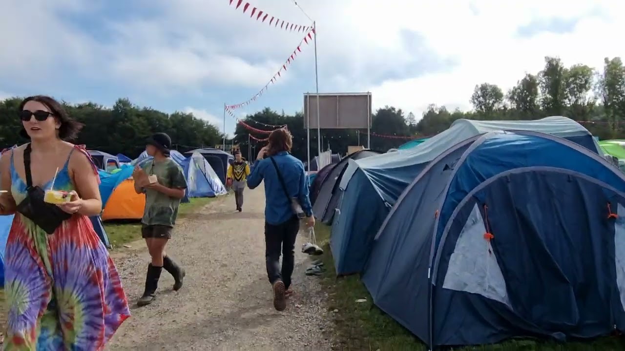Sunday Morning Electric Picnic 2023, walk through Oscar Wilde, Charlie Chaplin campsites.