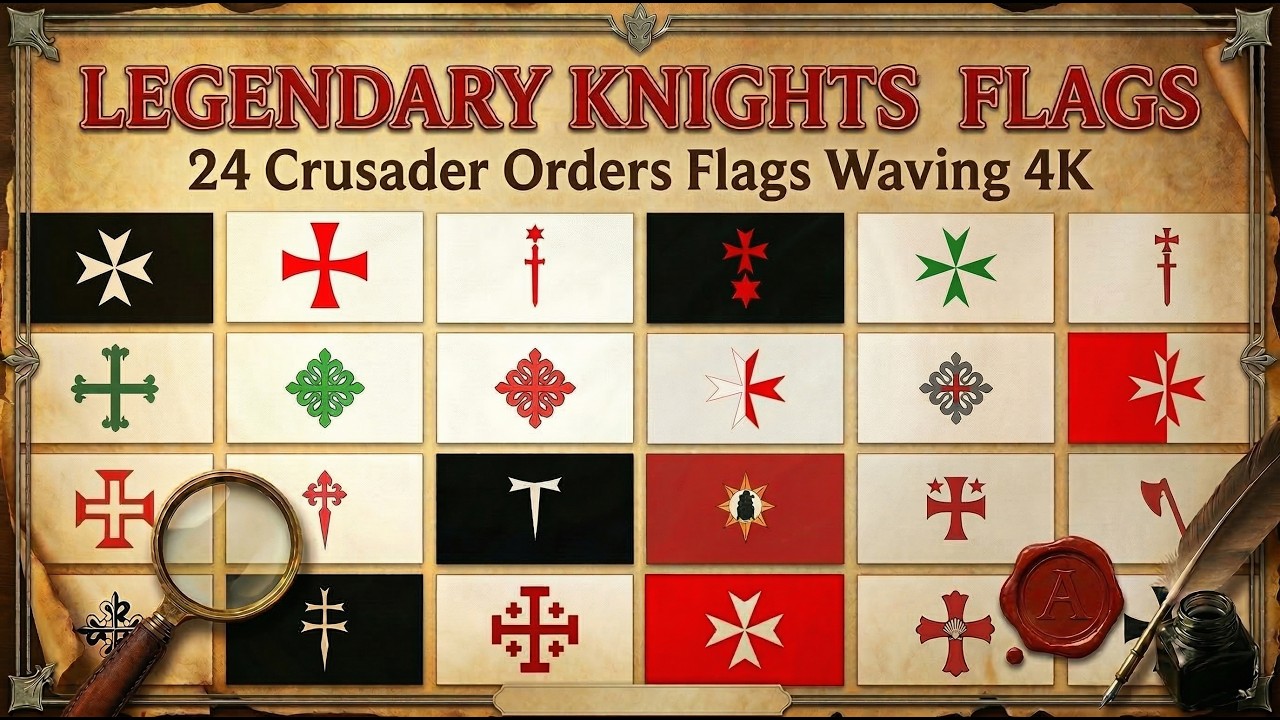 24 Crusader Orders Flags Waving 4K | Legendary Medieval Knights & Military Orders