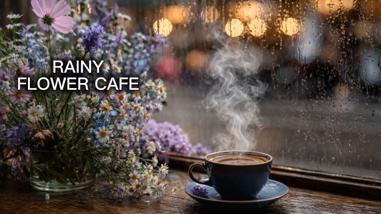 Rainy Flower Café Cozy Coffee Shop Ambience for Study & Relax | Chillhop Focus Music