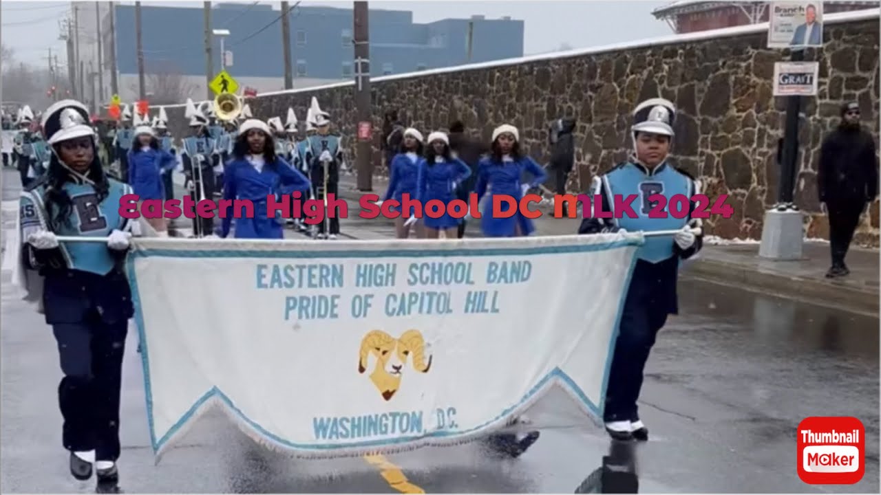 Eastern High School Blue & White Marching Machine performing at the Dc Mlk parade 2024