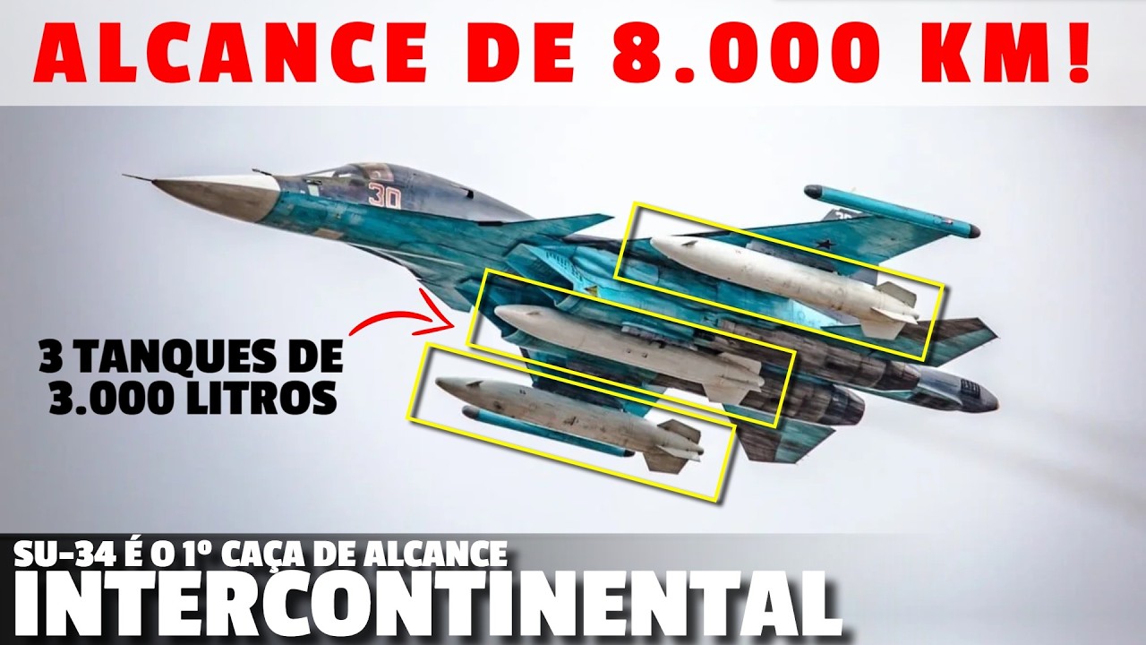 Com 3 ENORMES tanques externos e 8.000km de alcance! O 1º caça com alcance INTERCONTINENTAL: SU-34