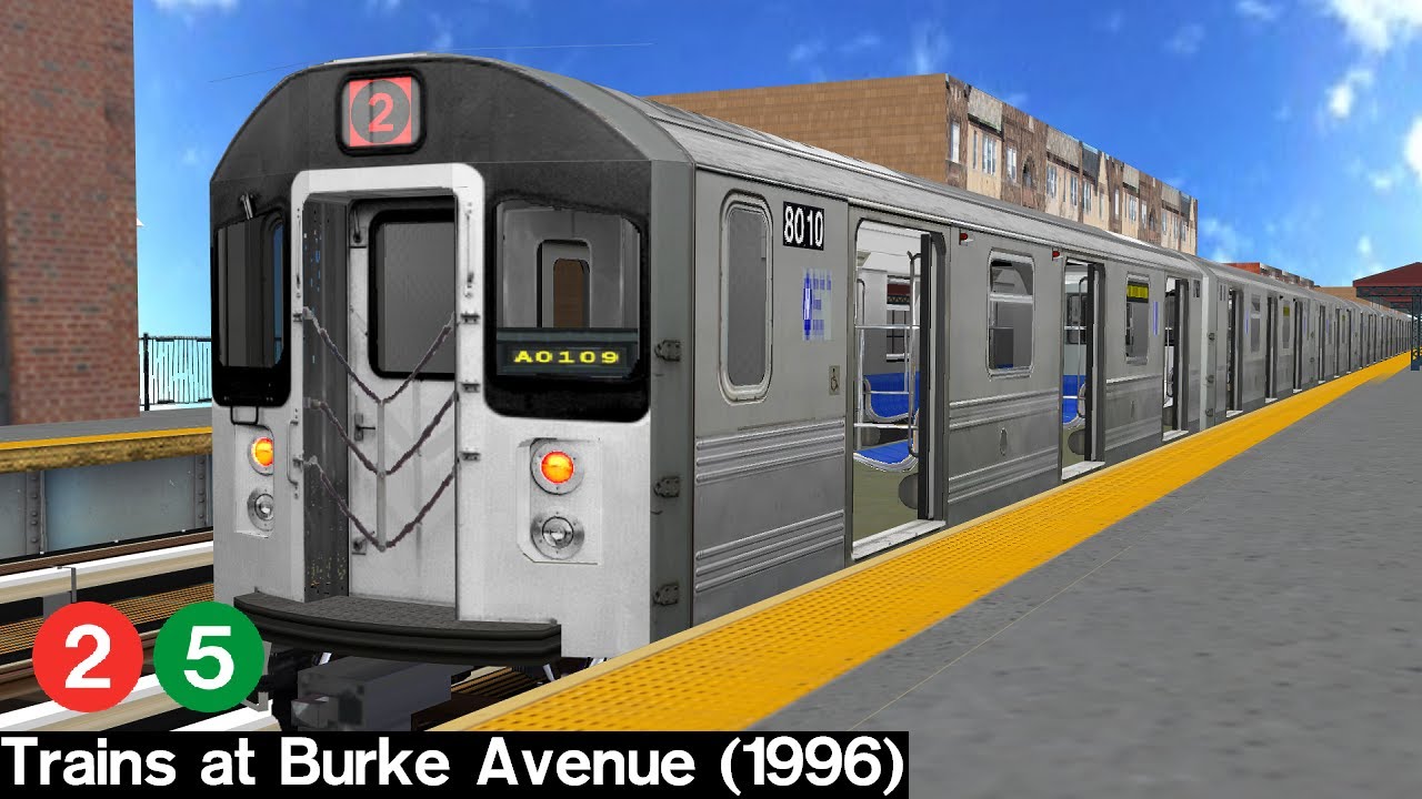 OpenBVE Virtual Railfanning: 2 and 5 Trains at Burke Avenue (1996)