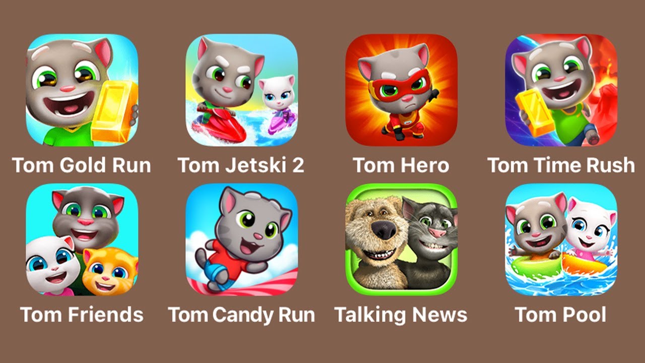Talking Tom, Gold Run - Talking Tom, Jetski 2 - Talking Tom, Hero Dash - Talking Tom, Time Rush