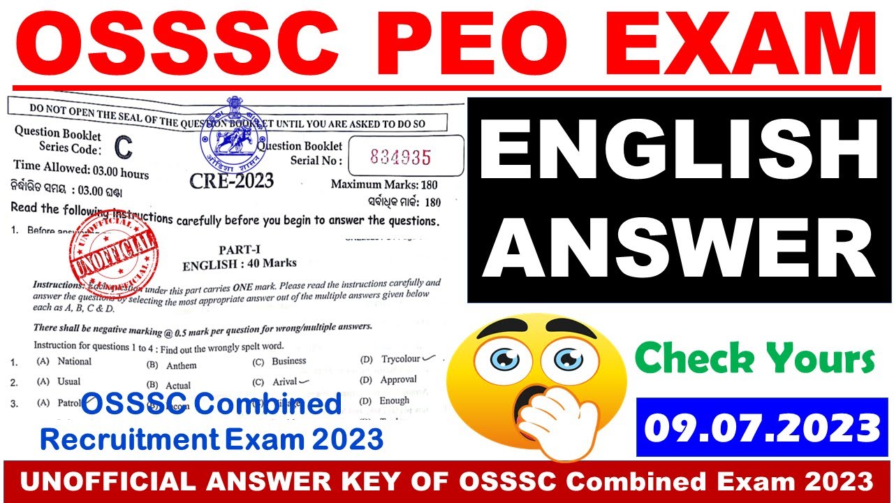 OSSSC PEO Exam English Answers|PEO & JA Exam Unofficial Answer|Combined Exam 2023|English Questions|