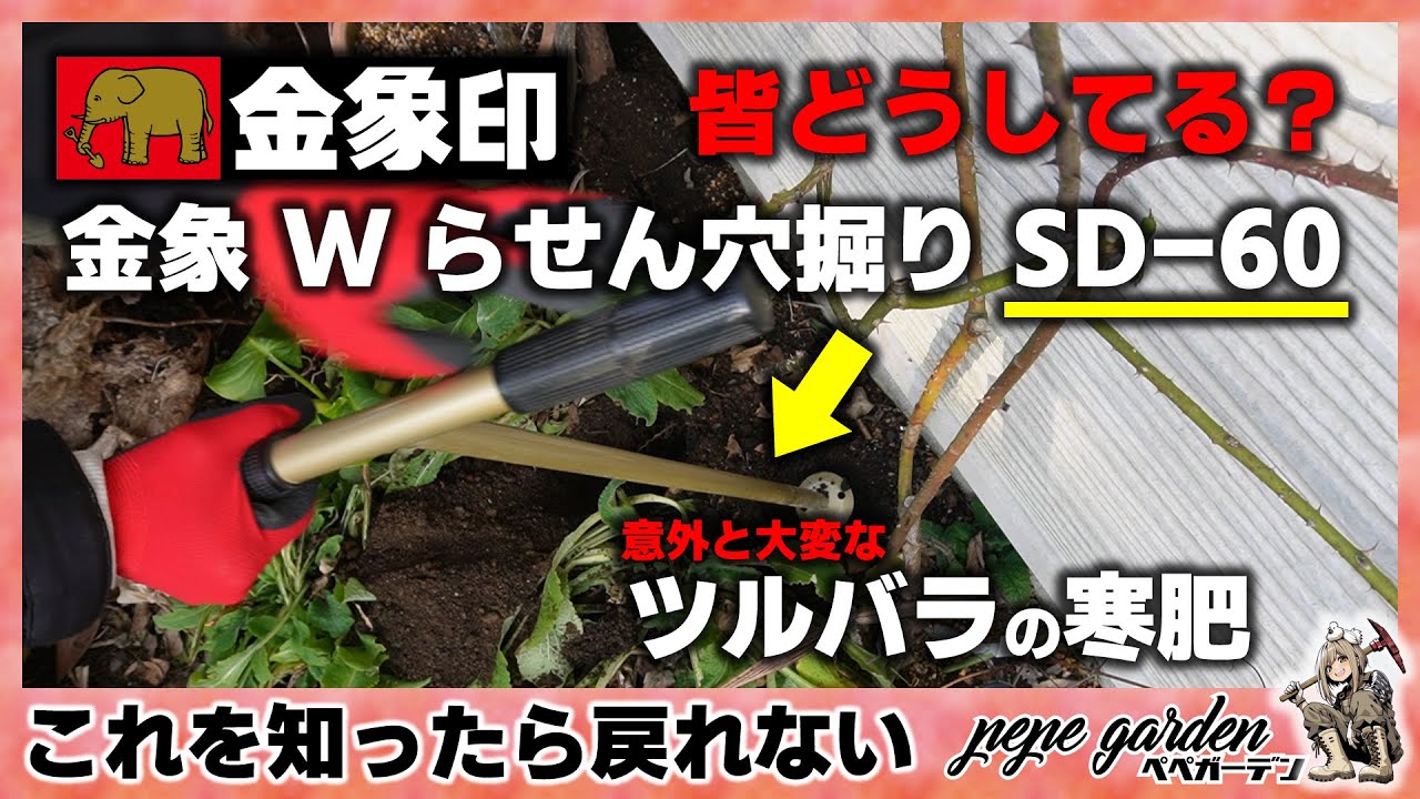 ツルバラの寒肥どうしてる？これを使えば超簡単に出来ちゃいます。金象印の金象 Wらせん穴掘り SD-60！