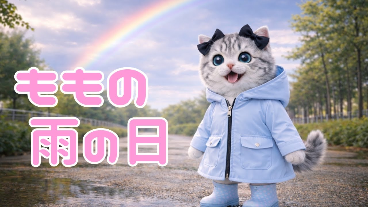 【ゆるふわ猫】☔ 雨❓そんなのももには関係ないにゃ❣️全力で楽しむにゃ😺【ももの雨の日】