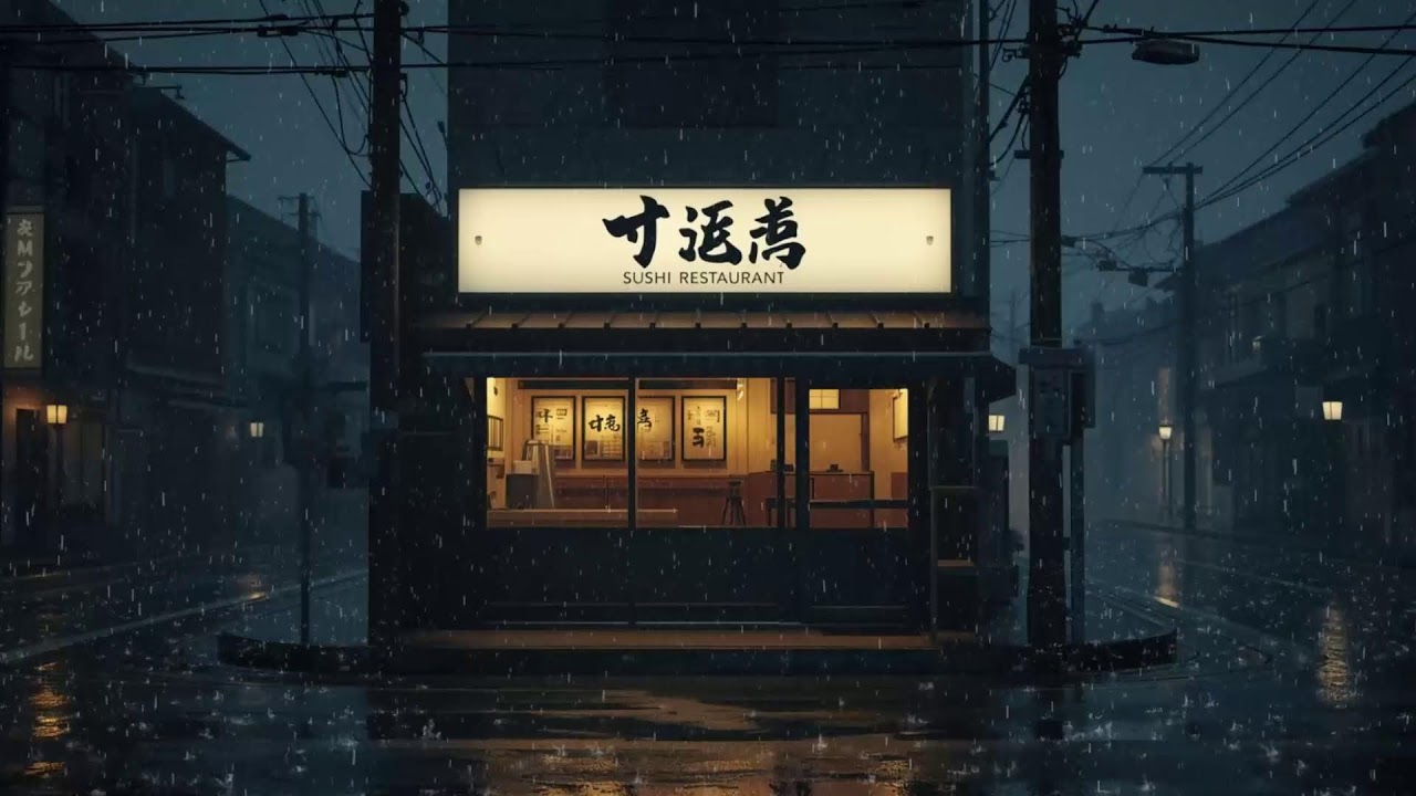 Rain Outside a Japanese Sushi Shop 🌧️ Lofi Beats to Ease Stress & Anxiety