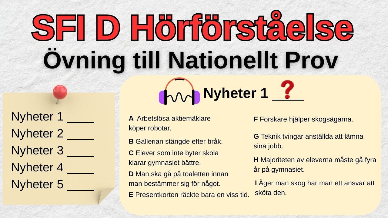 SFI D  Hörförståelse Övning - Nationella provet (Lyssna på Nyheter)