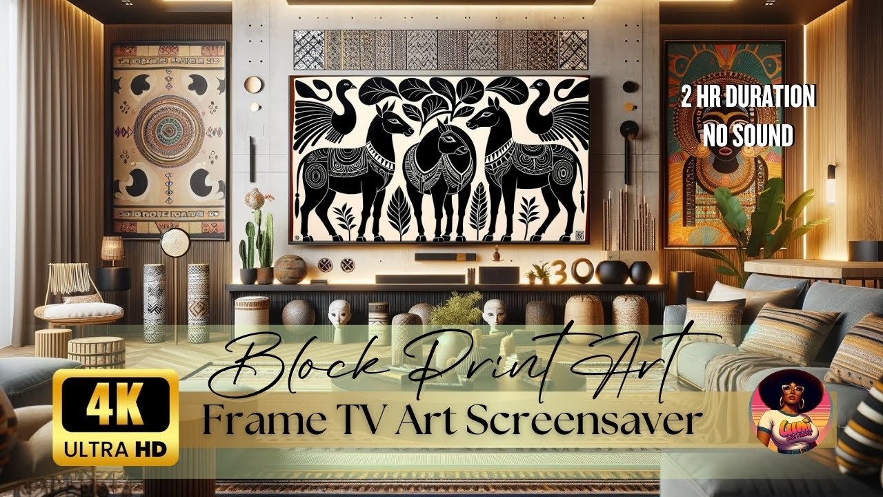 Modern Block Print Style WALL ART | Horses & Peacocks | Frame TV Art #tvart #frametvart #4k