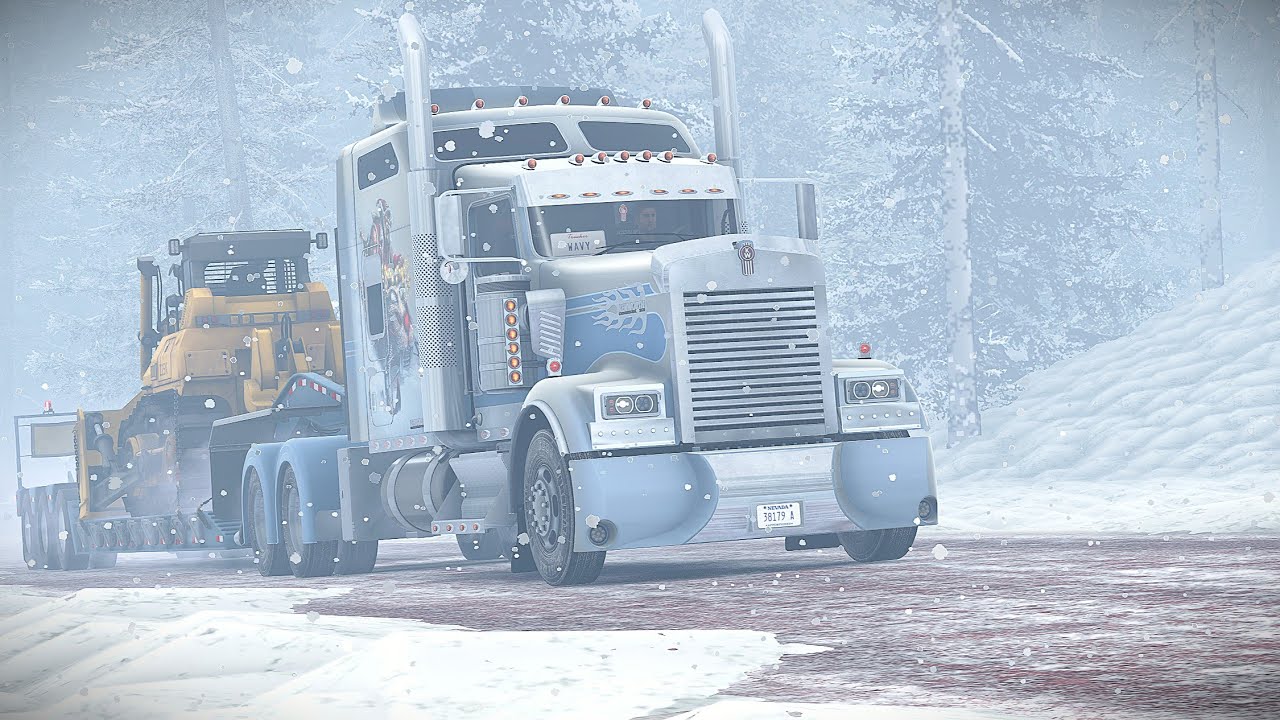 Kenworth W900 Driving Through a Winter Snowstorm in Montana | ATS 1.57
