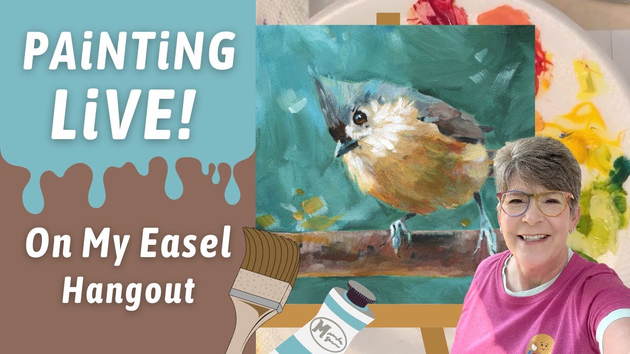 Acrylic Painting of Cute Titmouse Bird, tips, Limited Palette Colors, FUN! in studio with Annie Troe