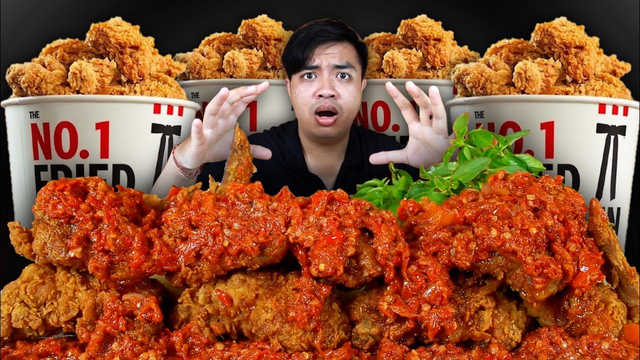 MUKBANG AYAM GORENG KFC SIRAM SAMBAL SETAN TERASI PEDAS + LALAPAN MENTAH