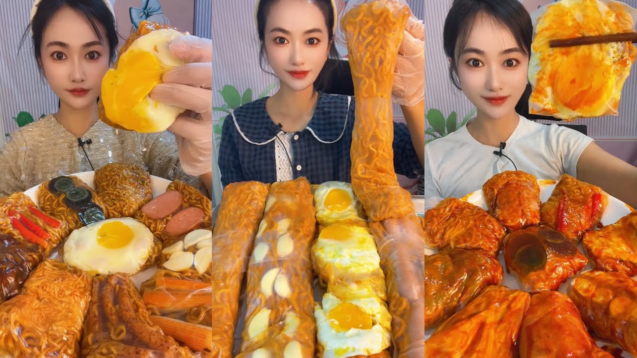 Spicy Fire Noodles Rice Paper ‘’ Asmr Eating Noodles Wrapped in Rice Paper Compilation ‘’ AsmrSounds