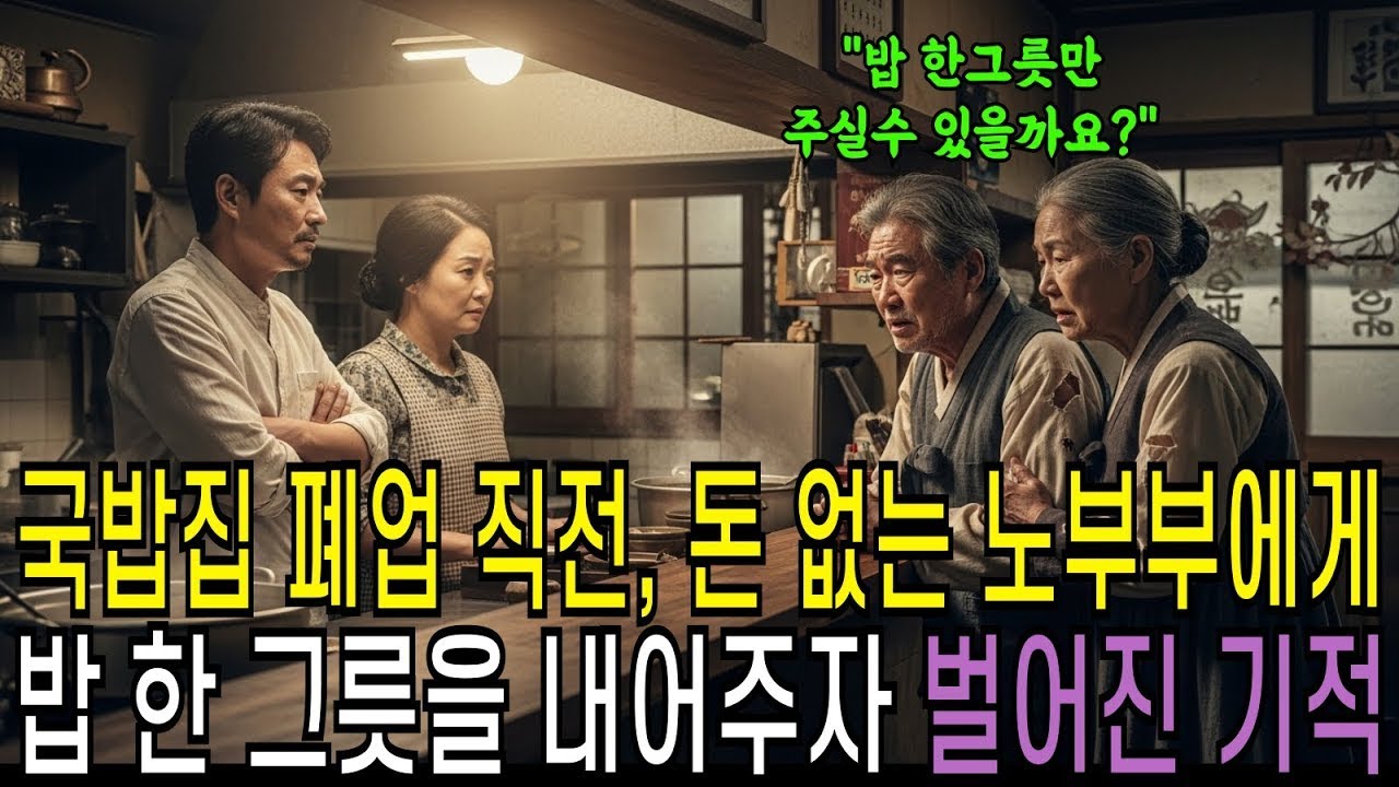 마지막 국밥 영업집 직전에 돈없는 노부부가 와서 밥 한 그릇을 얻어먹자 국밥집의 큰 변화가 생기게되는데