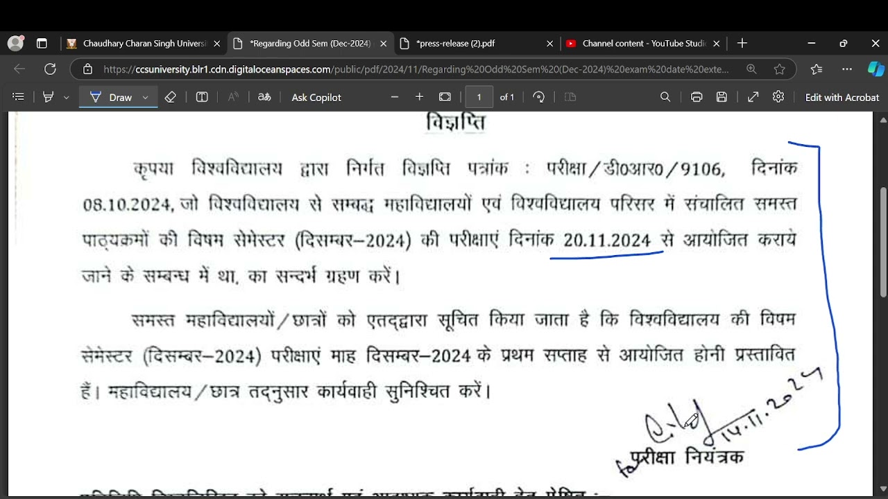 Ccsu Odd Semester Exam Dates 2024