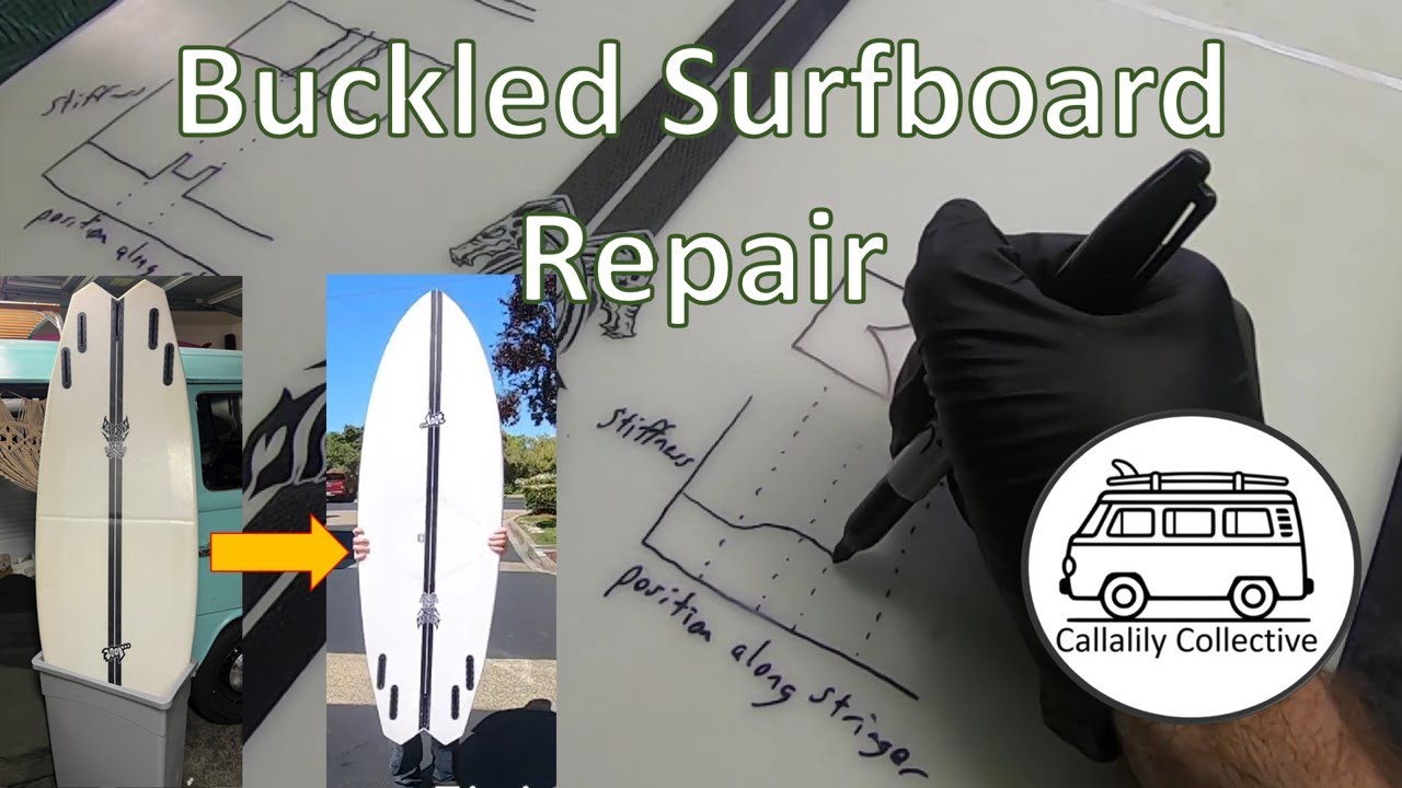 Buckled Surfboard Repair.  Carbon Stringer, EPS, Epoxy, Lost Mayhem Hydra.