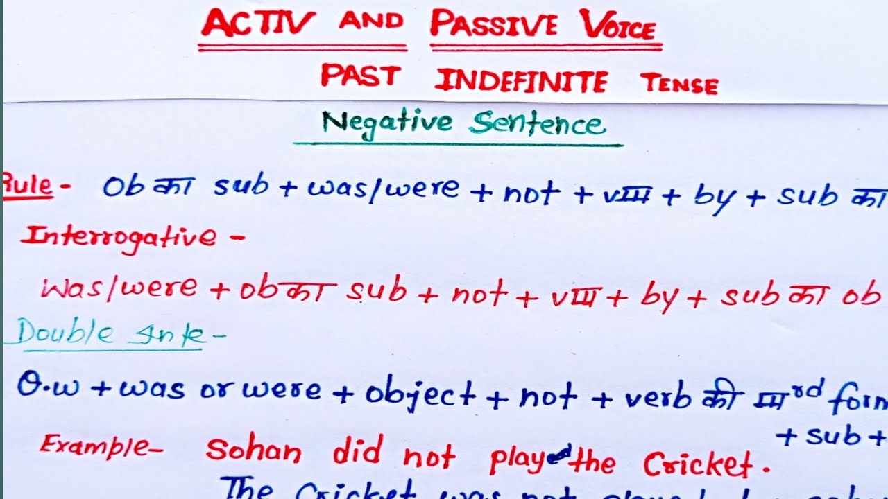 Active and Passive voice Past Indefinite Negative and Interrogative