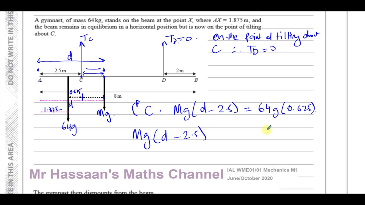 WME01/01 Mechanics M1 June/Oct 2020 IAL Q4 Moments- Tilting