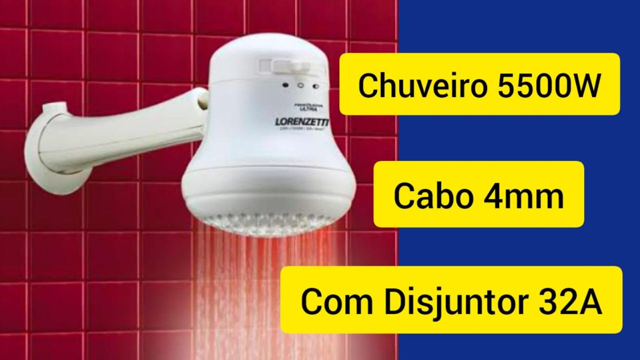 Chuveiro 5500W ligado com cabo 4mm² disjuntor 32A veja o que acontece.