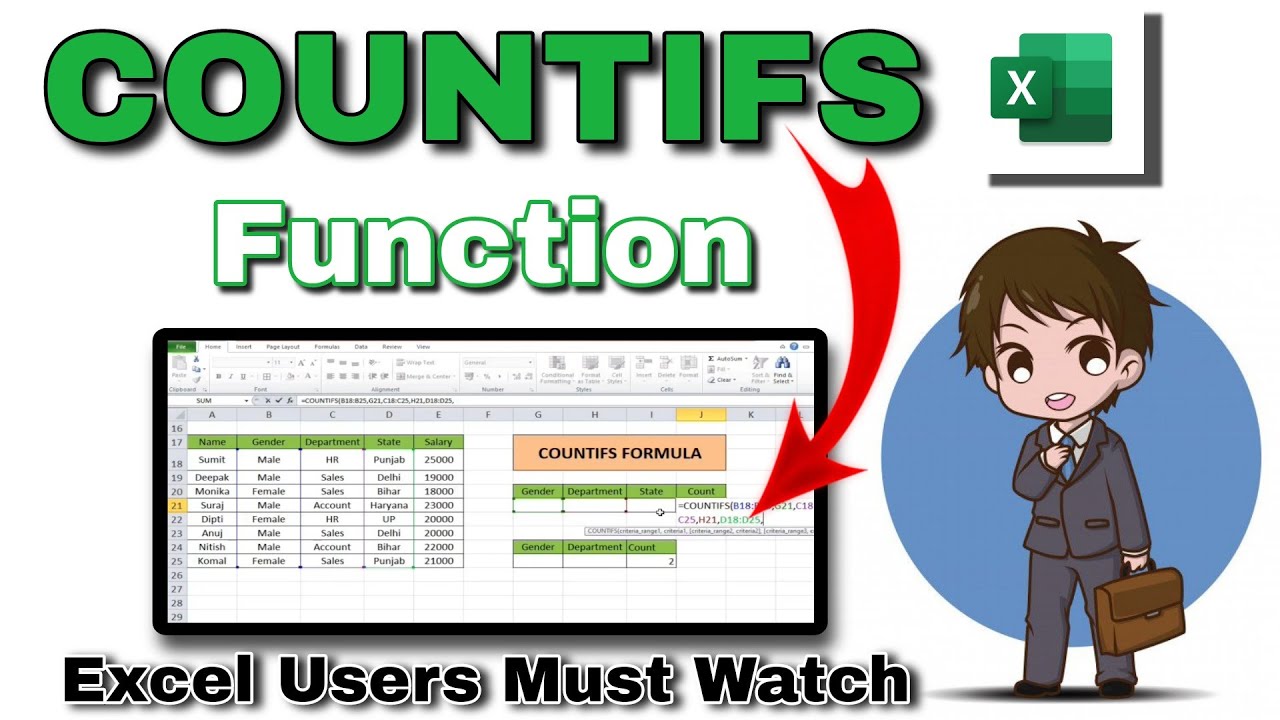 Countifs Formula in Excel | Countifs Function with multiple criteria | Counifs Function in Hindi