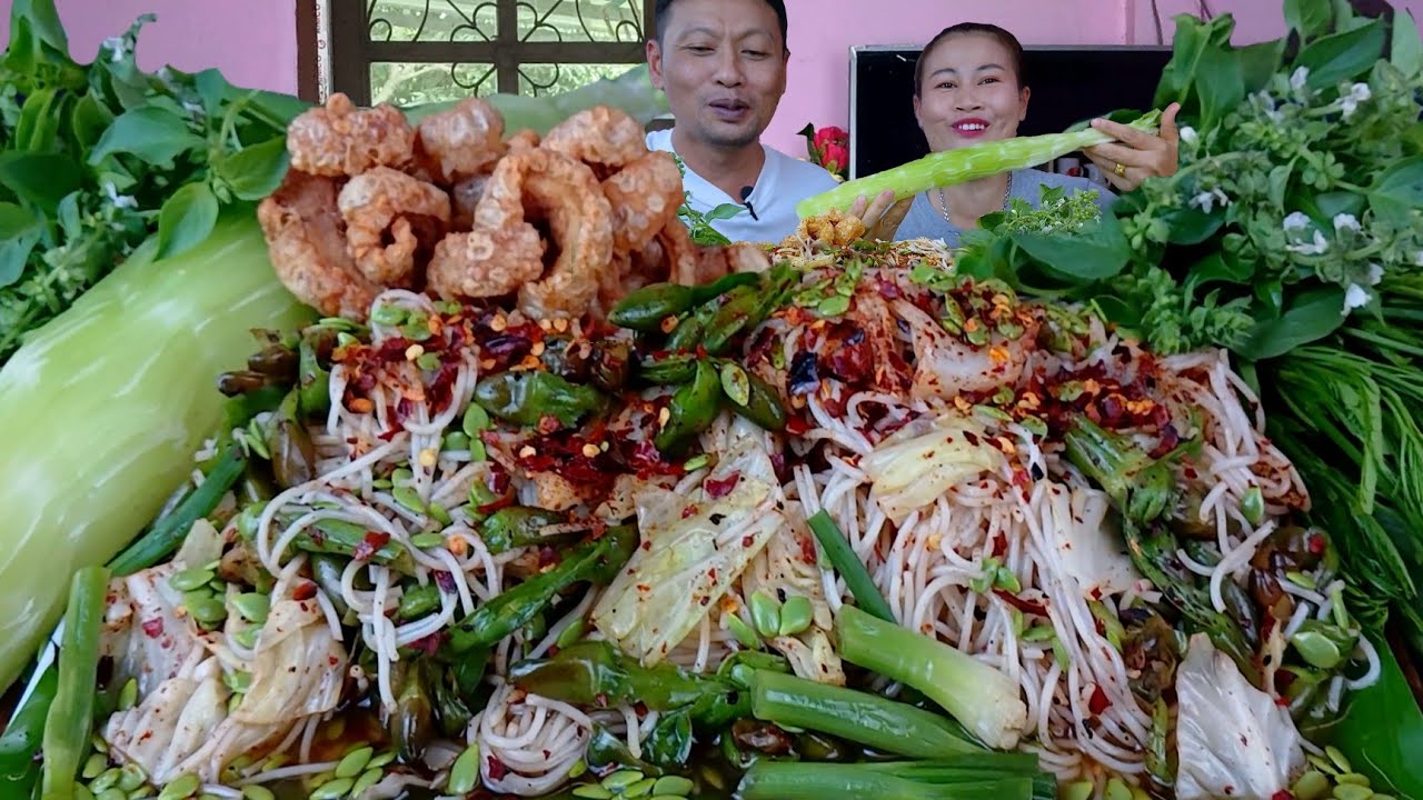 ข้าวปุ้นซาวน้ำปลาร้าหอมนัวร์ผักโอซุนกรอบๆหอมๆผักมาเป็นสวนจ้า|13 มีนาคม  2026