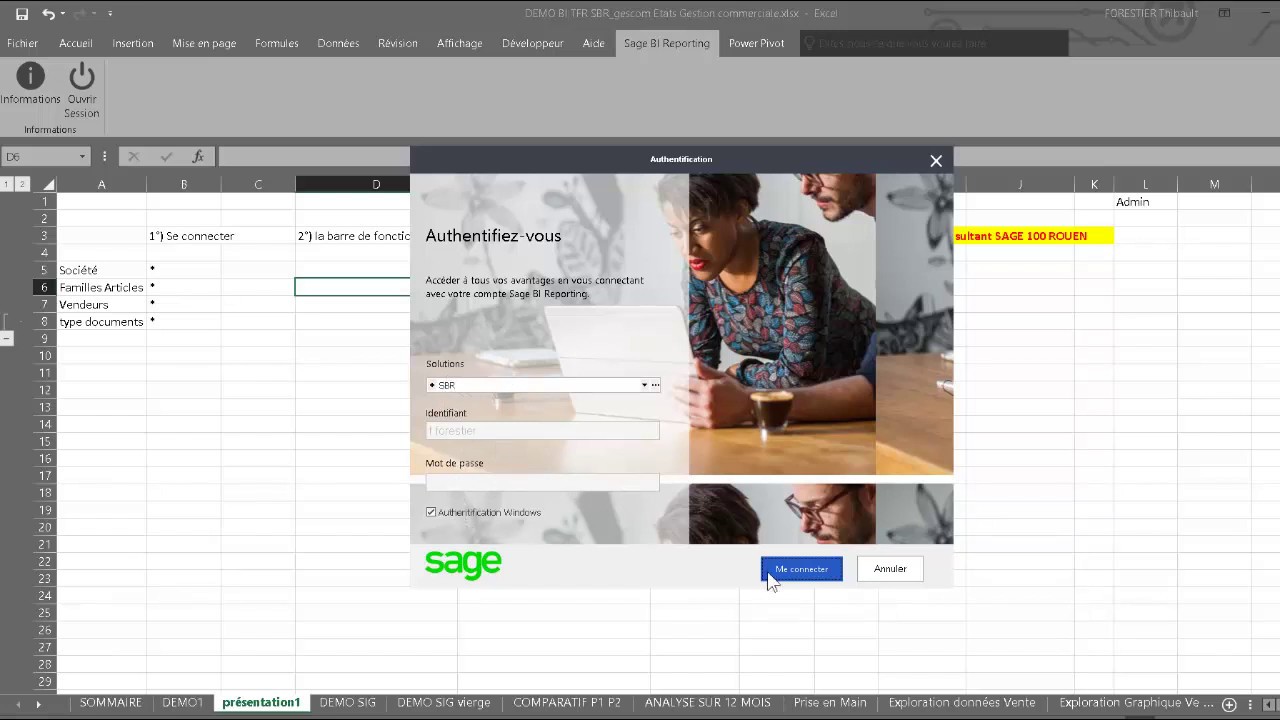 démonstration SAGE BI REPORTING POUR SAGE 100C SBR dans EXCEL par Thibault FORESTIER