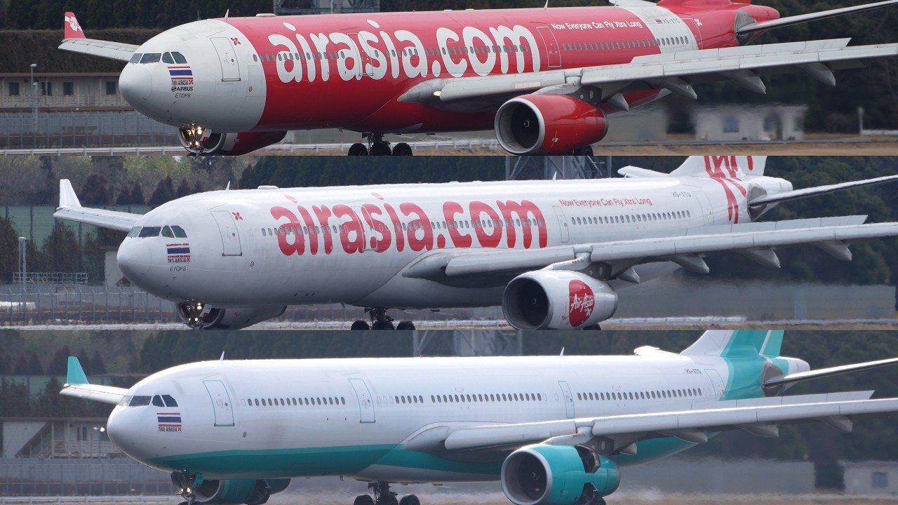 Thai AirAsia X Airbus A330-300 HS-XTC HS-XTQ HS-XTS Landing at Narita 34R | NRT/RJAA