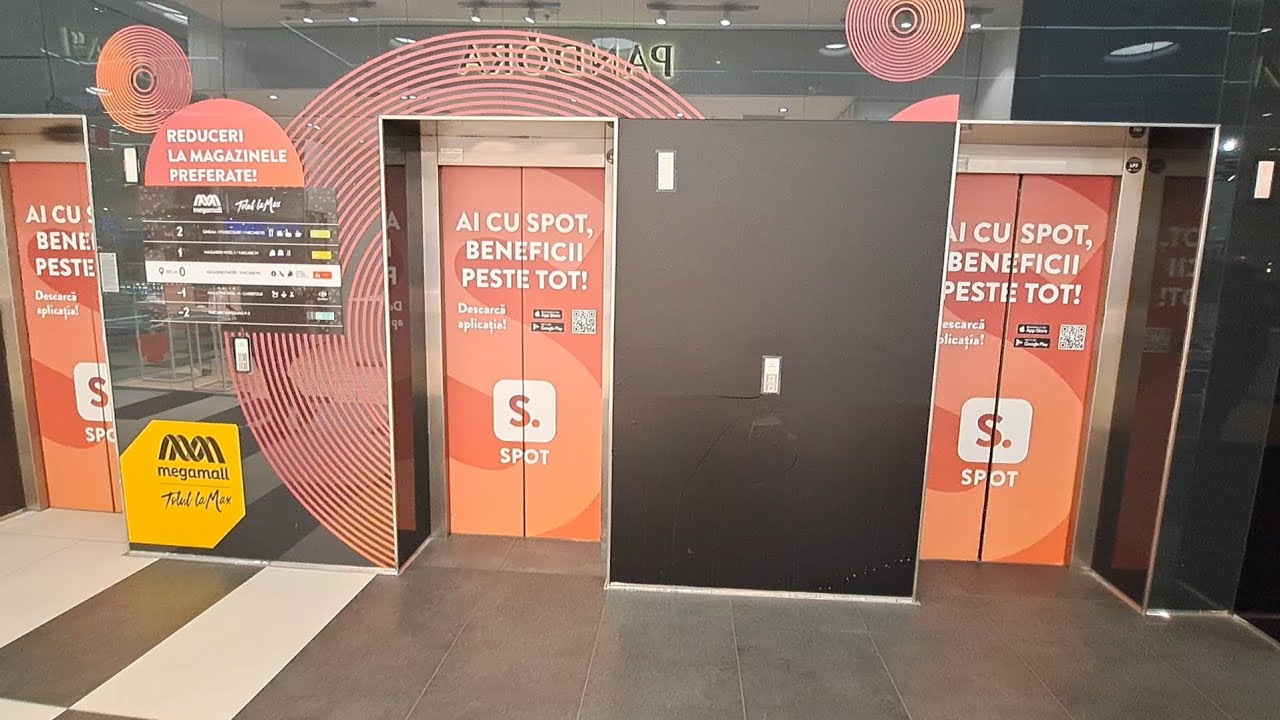 Another set of 3 Schindler 3300 MRL Traction elevators at Megamall, Bucharest, Romania