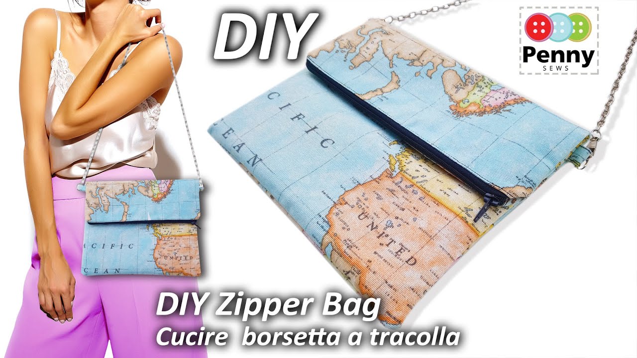DIY Zipper pouch  | Cucire un borsa a tracolla |  How to sew a zipper Clutch bag