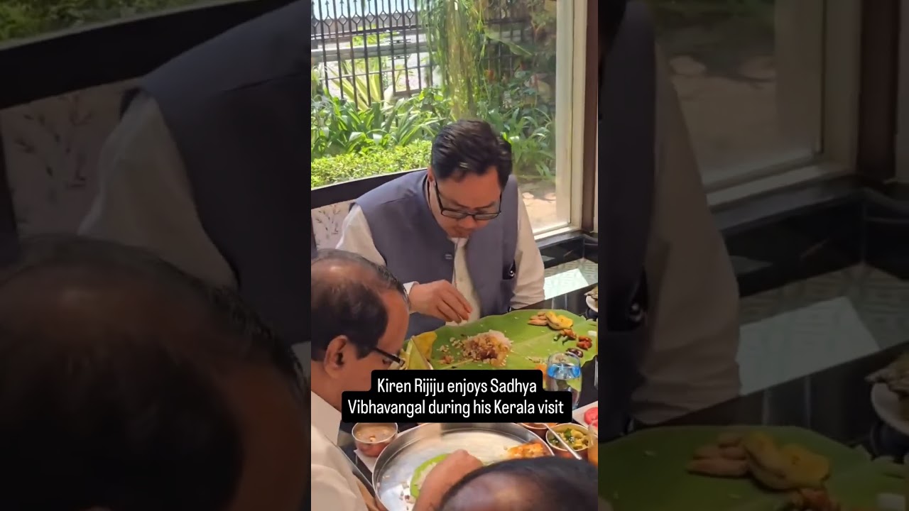 Union Minister Kiren Rijiju enjoys Kerala's traditional Sadhya meal