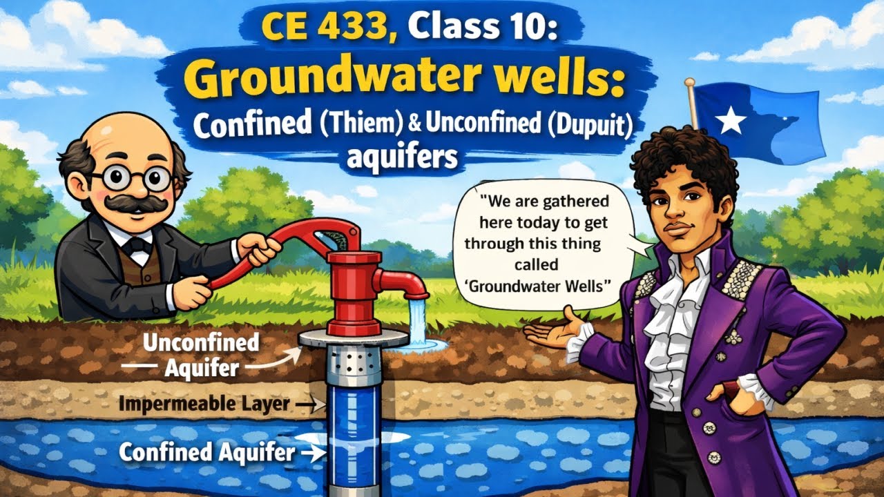 Groundwater wells: Confined (Thiem) & Unconfined (Dupuit) aquifers - CE 433, Class 10 (4 Feb 2026)
