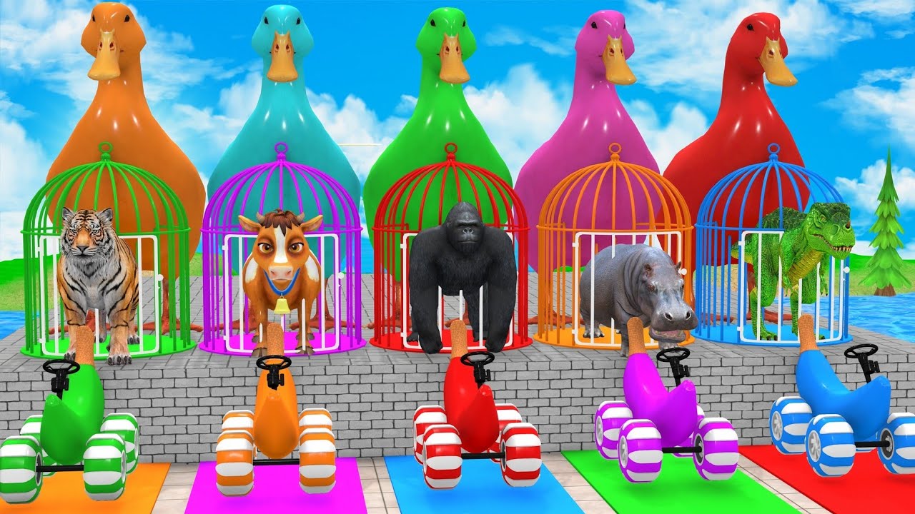 Funny 3D Animals on a Long Slide 😂 Cow Elephant Gorilla Hippo Tiger Game